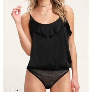 NWT Free People Not Tired Black Satin Bodysuit